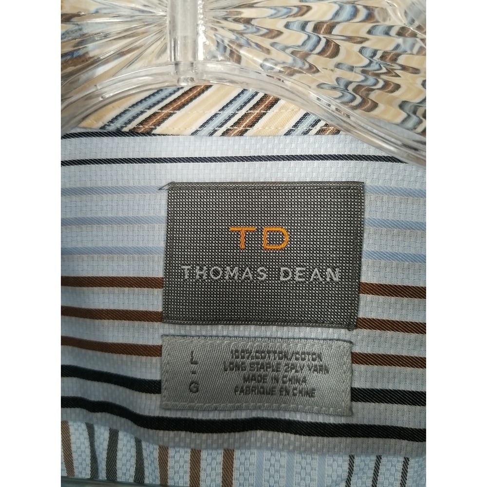 Thomas Dean Flip Cuff Shirt Men's Large Multicolor Striped Long Sleeve Button Up - Picture 2 of 6